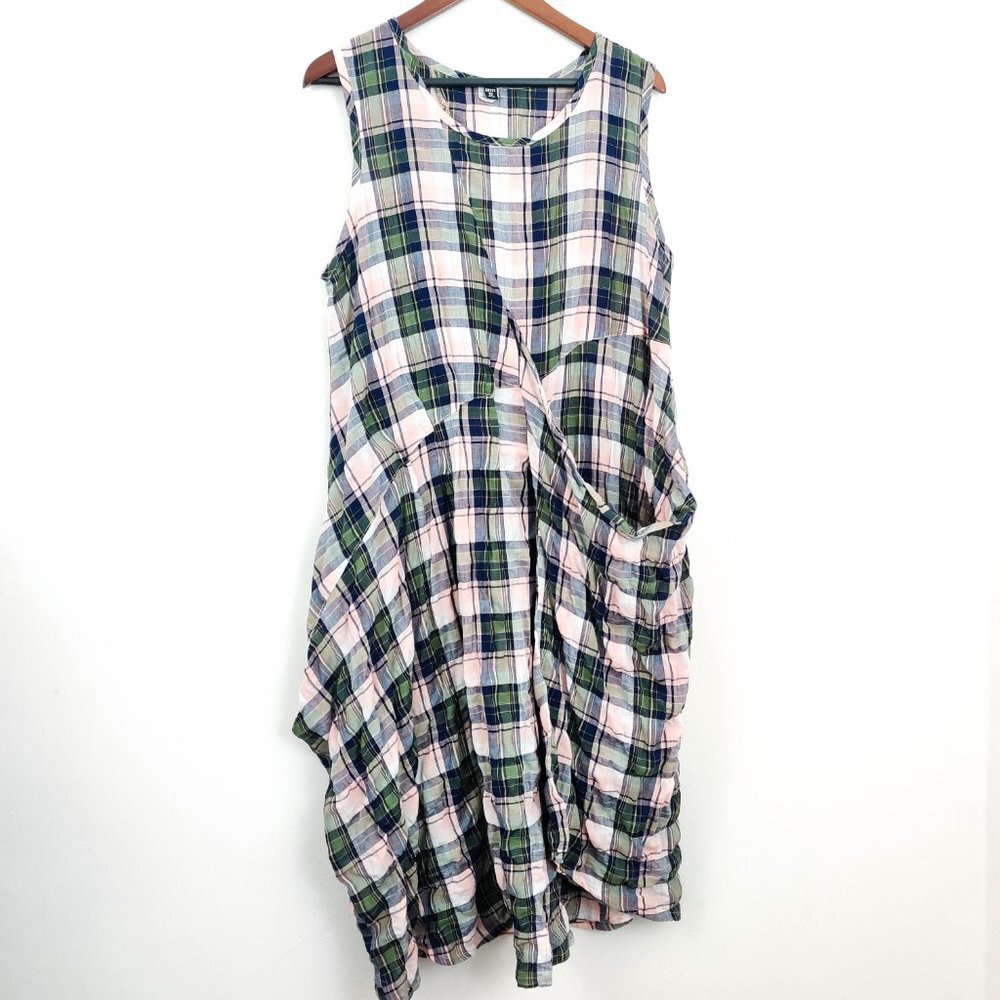 DTK Dress to Kill by Jane Mohr Lagenlook Crinkled Plaid Dress One Size